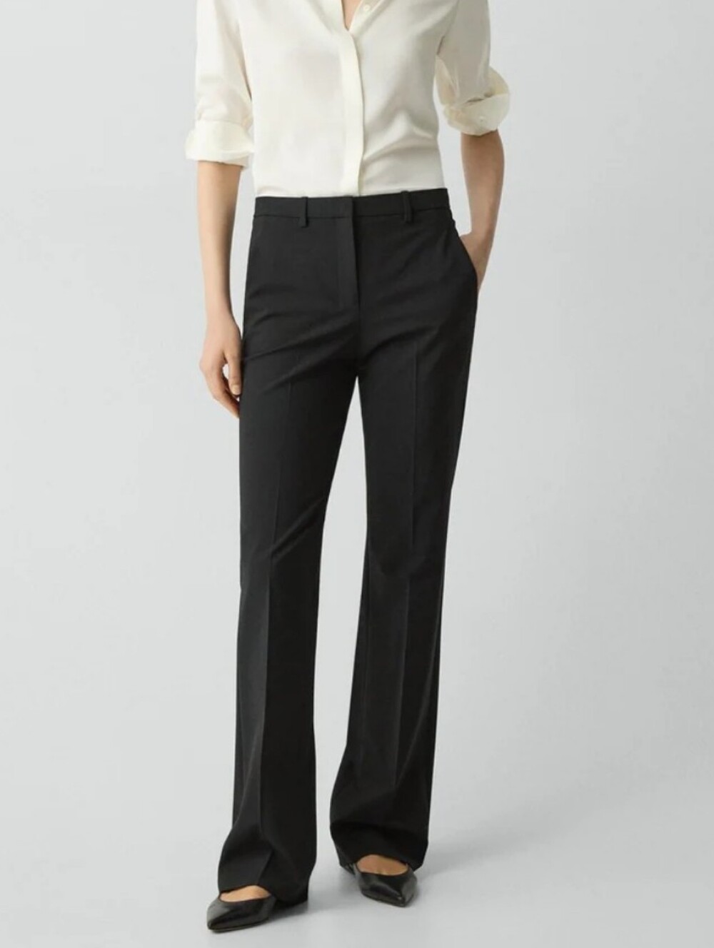 Theory Good Wool Women's Flared Trouser Pants Black Longline Size 10